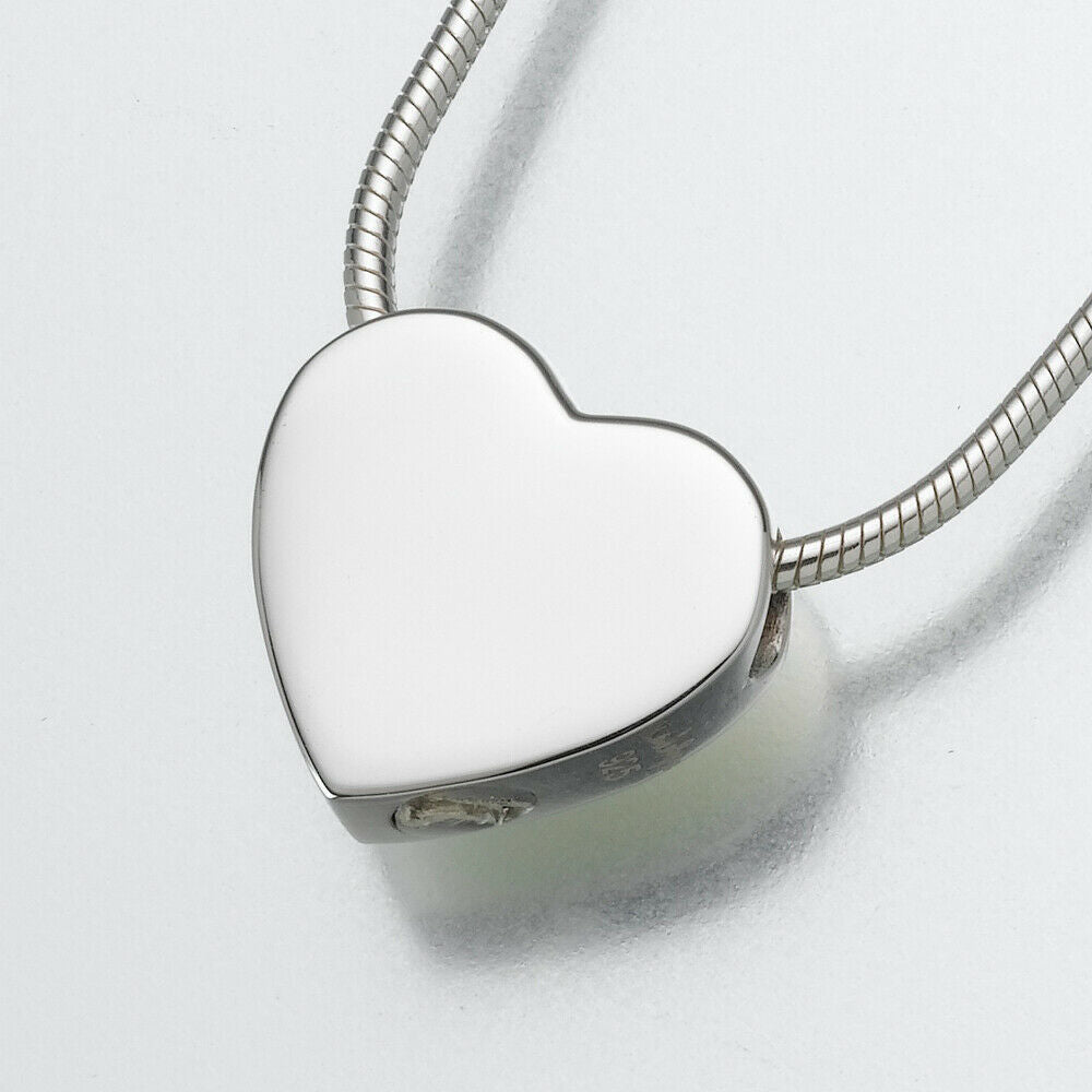 Sterling Silver Small Slide Heart Memorial Jewelry Pendant Funeral Cremation Urn