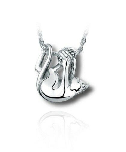 Sterling Silver Kitten & Yarn Cremation Urn Pendant for Ashes w/Chain