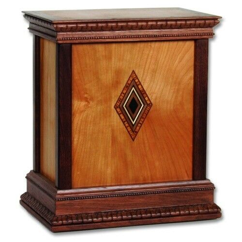 Large/Adult 225 Cubic Inch Classic Cherry Diamond Handcrafted Wood Cremation Urn