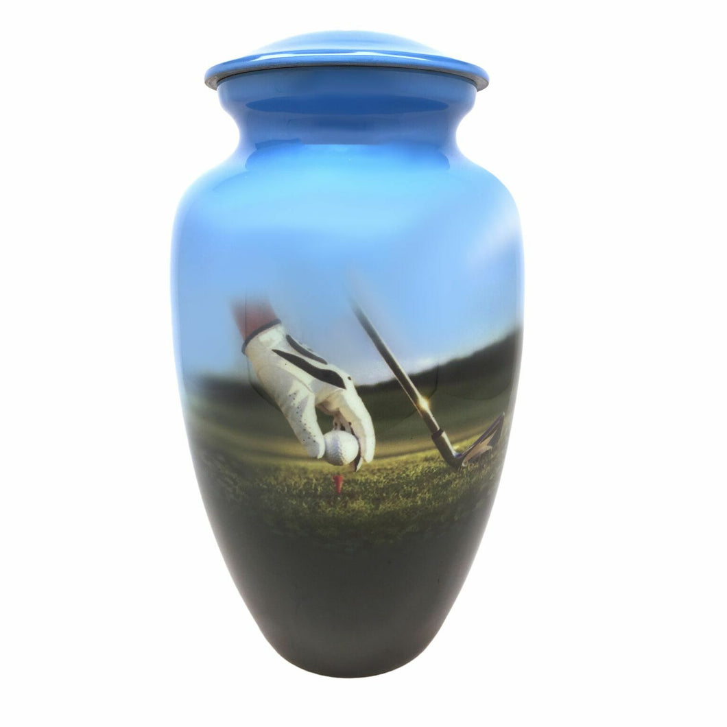Large/Adult 200 Cubic Inch Golfer's Paradise Aluminum Cremation Urn for Ashes