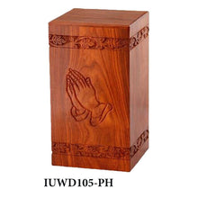 Load image into Gallery viewer, Large/Adult 200 Cubic Inch Rosewood Praying Hands Tower Funeral Cremation Urn
