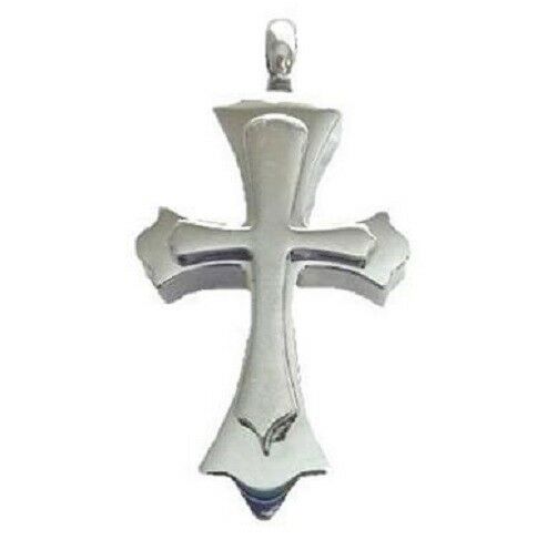 Stainless Steel Stacked Cross Cremation Urn Pendant for Ashes w/20-inch Necklace