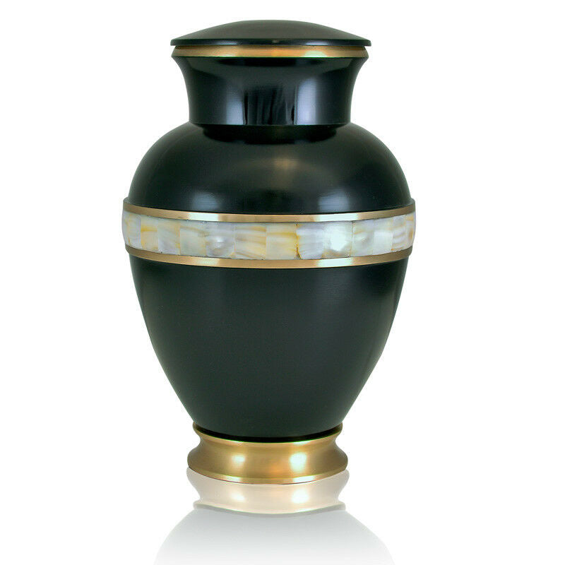 Large/Adult 220 Cubic Inches Black Mother of Pearl Brass Cremation Urn for Ashes