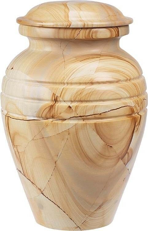 Teakwood Color, Adult Funeral Cremation Urn made out of a block of Solid Marble