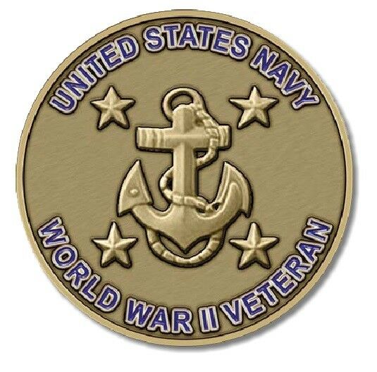 Navy WWII Veteran Medallion for Box Cremation Urn/Flag Case - 3 Inch Diameter