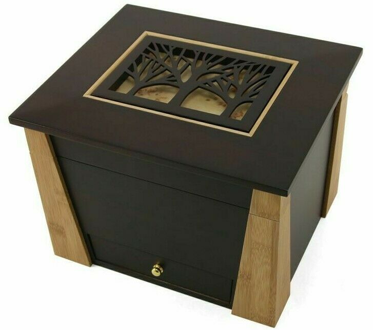 Large/Adult 200 Cubic In. Wood Craftsman Style Memory Chest Cremation Urn w/Tree
