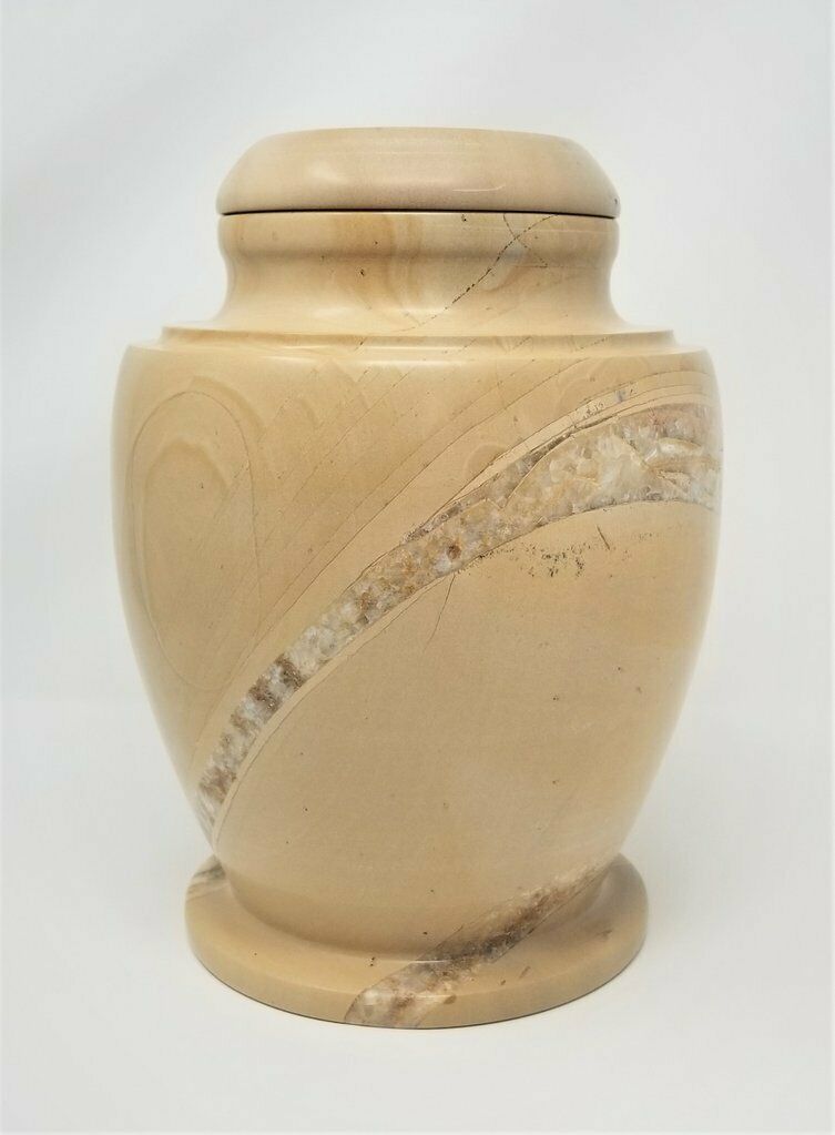 Large/Adult 210 Cu. Inch Wood Marble Olpe Natural Marble Funeral Cremation Urn