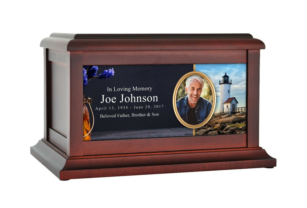Large/Adult 200 Cubic Inch Lighthouse Wood Photo Funeral Cremation Urn for Ashes