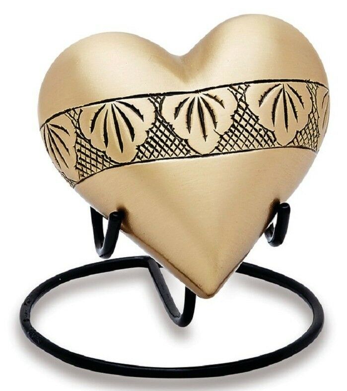 Gold Color 3 Cubic Inches Brass Heart with Stand Keepsake Funeral Cremation Urn