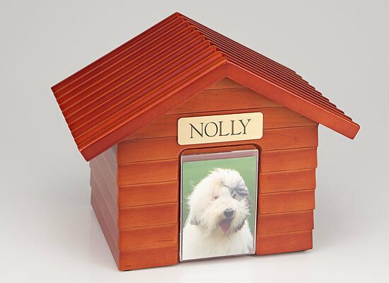 Large 120 Cubic Inches Cherry Doghouse Urn for Ashes with Engravable Nameplate