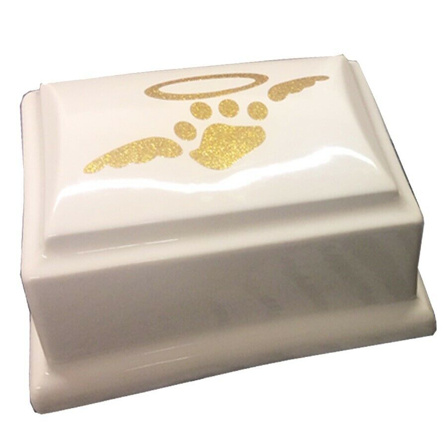 Large 103 Cubic Inch Ivory Halo Paw Ceramic Funeral Cremation Urn