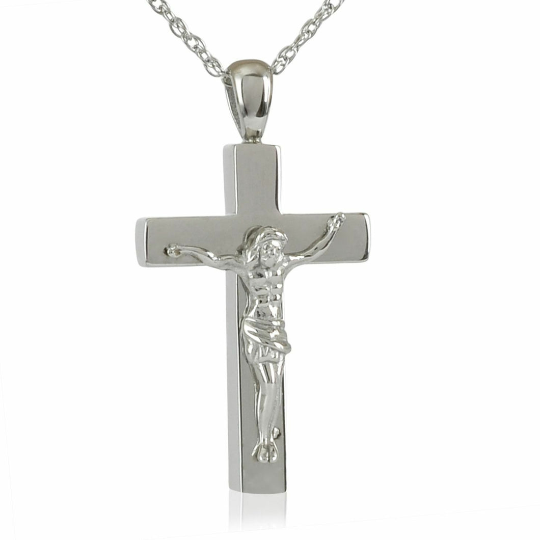Small/Keepsake Silver Jesus on Cross Pendant Funeral Cremation Urn for Ashes