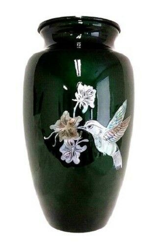 Small/Keepsake 3 Cubic Inch Hummingbird Aluminum & Mother of Pearl Cremation Urn