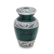 Load image into Gallery viewer, Small/Keepsake 3 Cubic Inches Green &amp; Silver Funeral Cremation Urn for Ashes
