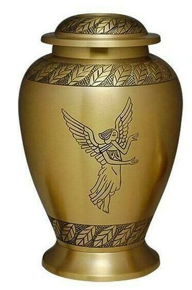 Large/Adult 200 Cubic Inch Brass Angel Engraving Funeral Cremation Urn for Ashes