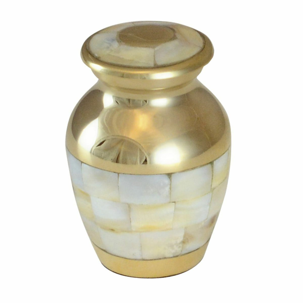 Small/Keepsake 4 Cubic Inches Mother of  Pearl Brass Cremation Urn for Ashes