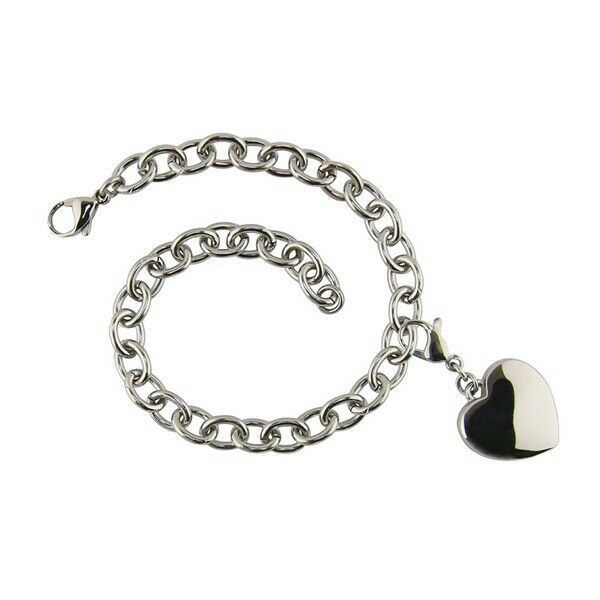 Stainless Steel Charm Bracelet with Heart Charm Funeral Cremation Jewelry