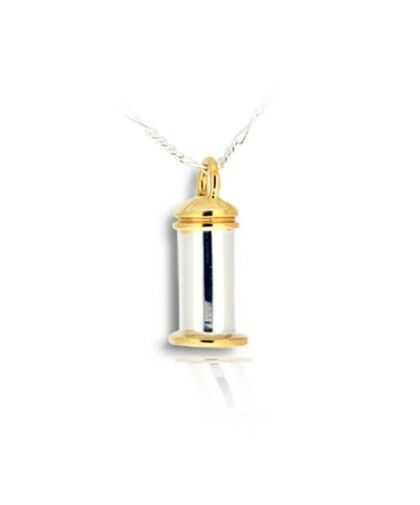 Sterling Silver & 10kt Gold Small Cylinder Funeral Cremation Urn Pendant w/Chain