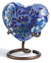 Load image into Gallery viewer, Small/Keepsake Blue Cloisonne Heart  Funeral Cremation Urn, 3 Cubic Inches
