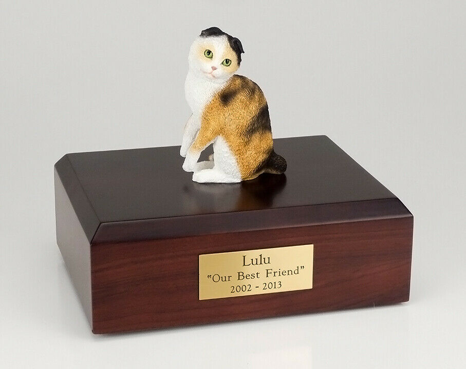 Scottish Fold White Cat Figurine Pet Cremation Urn Avail 3 Diff Colors & 4 Sizes