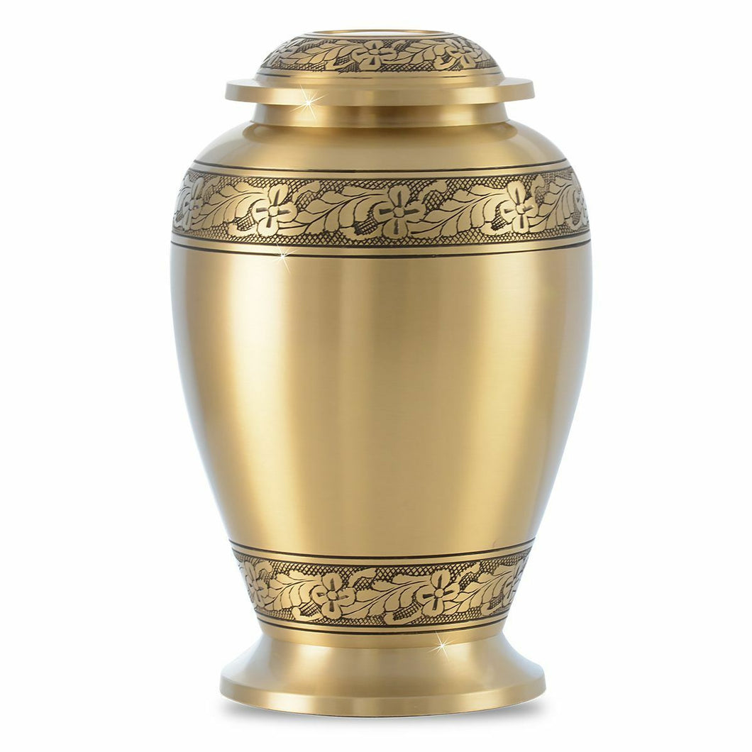 Large/Adult 210 Cubic Inches Gold Brass Feathers Cremation Urn for Ashes