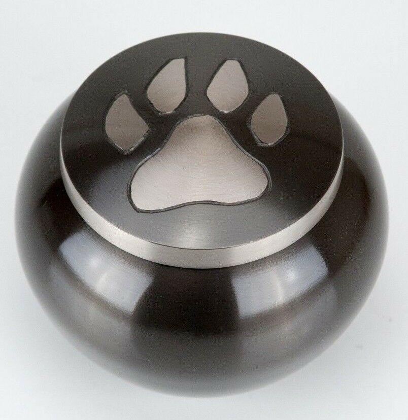 30 Cubic Inches Nickel/Gray Brass Pawprint Pet Jar Urn for Cremation Ashes