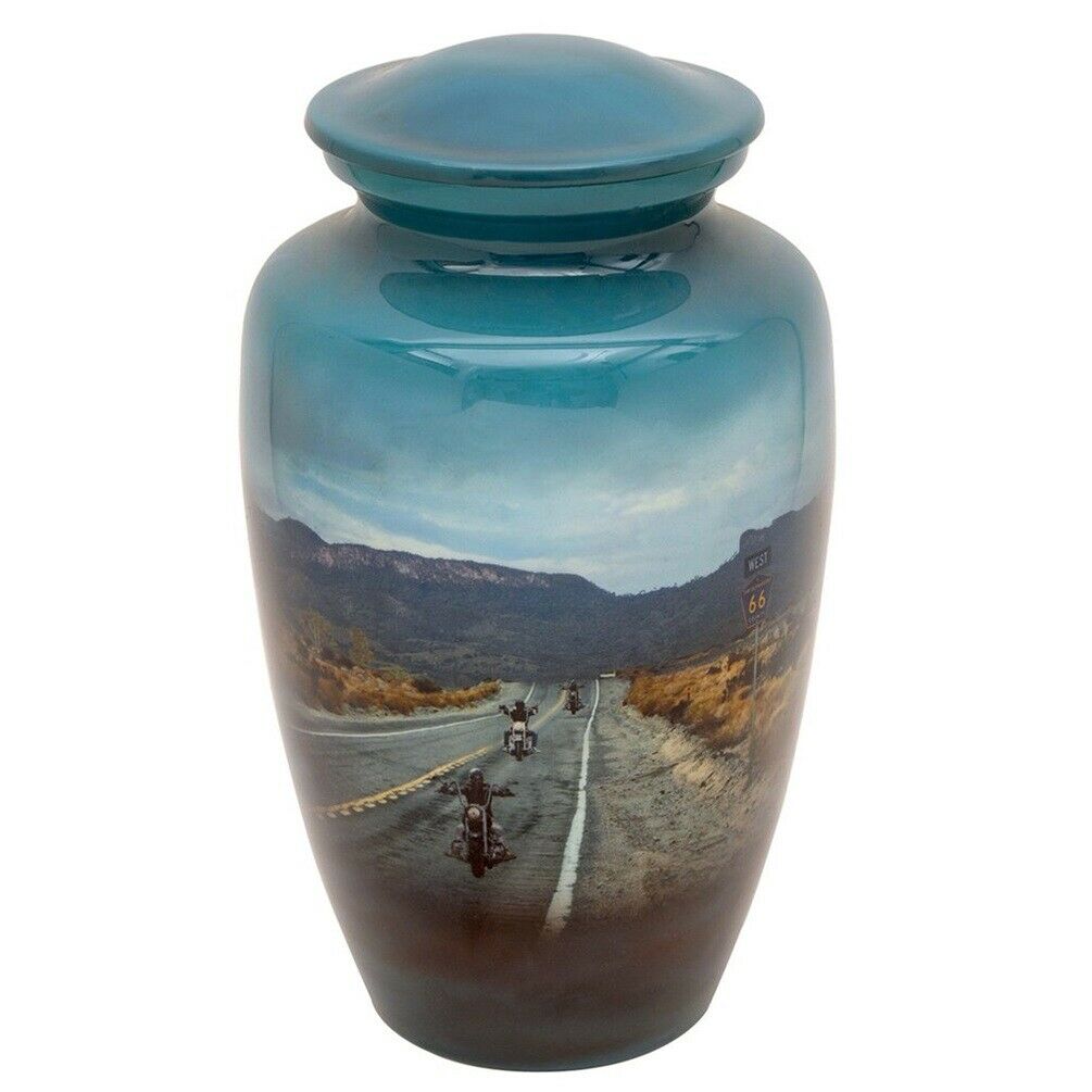 Large/Adult 210 Cubic Inch Metal Motorcycle Rider Funeral Cremation Urn