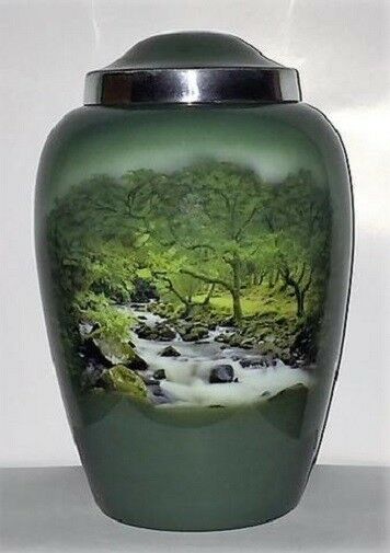 Large/Adult 200 Cubic In. Mountain Stream Aluminum Funeral Cremation Urn For Ash