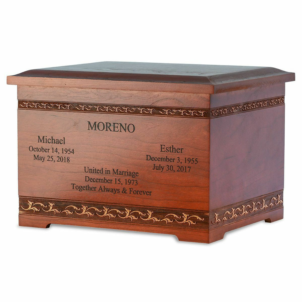 XLarge 400 Cubic Inch Cherry Wood with Art Carving Funeral Cremation Urn