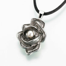 Load image into Gallery viewer, Antique Pewter Rose W/Pearl Jewelry Pendant Funeral Cremation Urn
