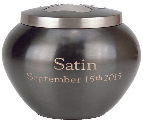 Engraved 30 Cubic Inches Nickel/Gray Brass Pawprint Pet Jar Urn Cremation Ashes