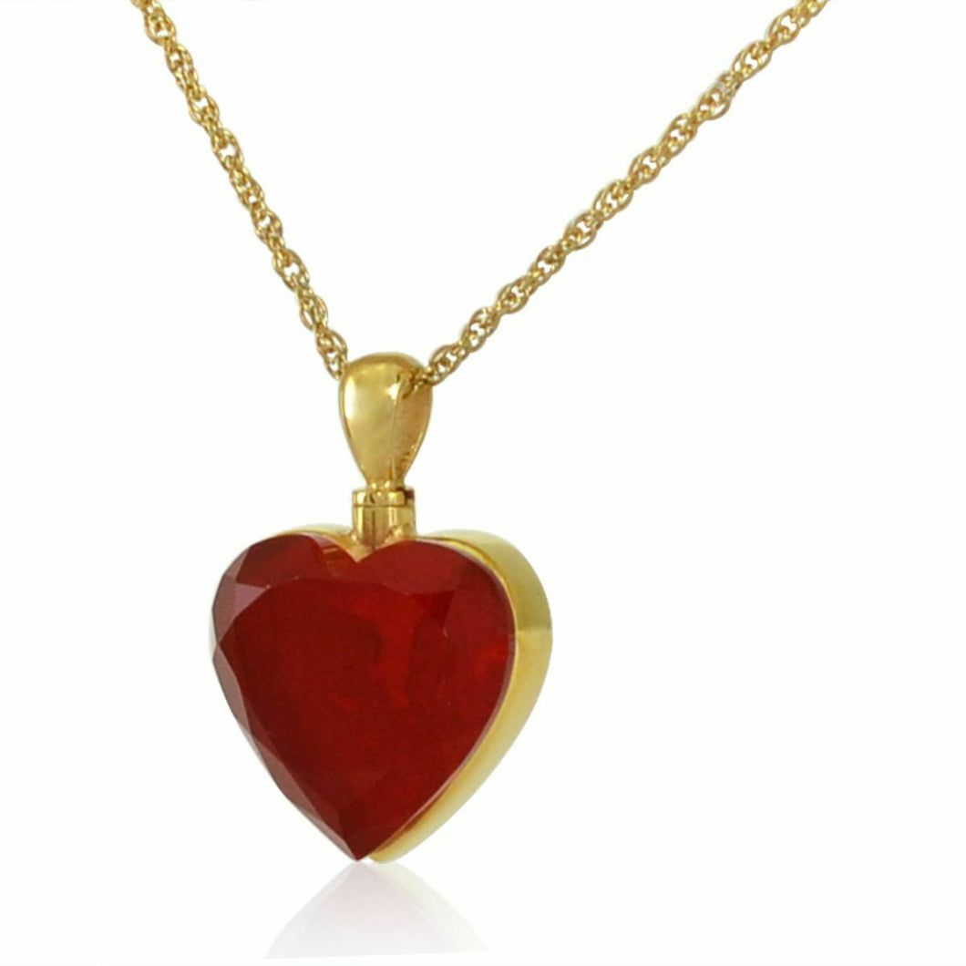 10K Solid Gold Deep Red Heart Pendant/Necklace Funeral Cremation Urn for Ashes