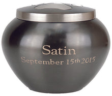 Load image into Gallery viewer, Engraved 45 Cubic Inches Nickel/Gray Brass Pawprint Pet Jar Urn Cremation Ashes
