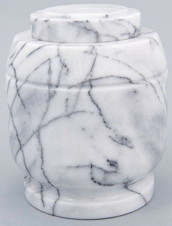Large/Adult 205 Cubic Inches White Crest Natural Marble Urn for Cremation Ashes