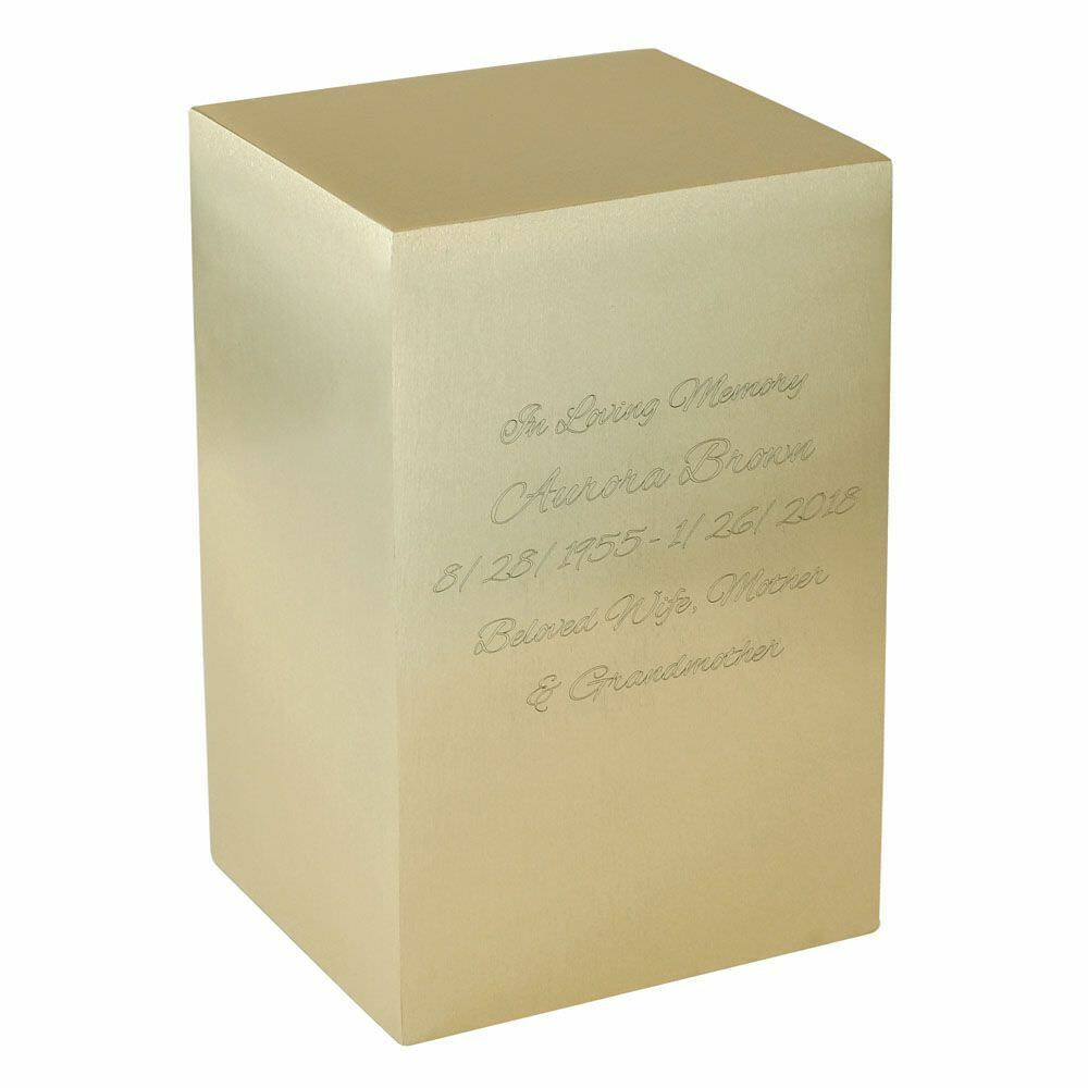 Large/Adult 235 Cubic Inches Gold Square Brass Funeral Cremation Urn for Ashes