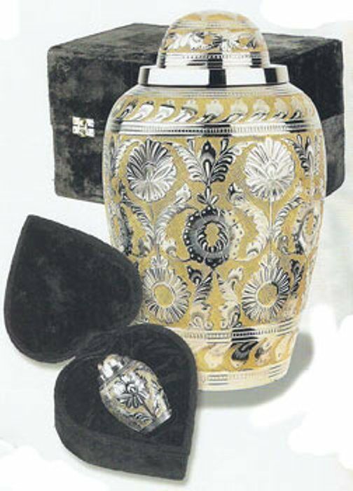 Set of Adult (225 cubic inch) & Keepsake (3 inch) Brass Dynasty Cremation Urns