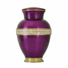 Load image into Gallery viewer, Large/Adult 220 Cubic Ins Purple Mother of Pearl Brass Cremation Urn for Ashes
