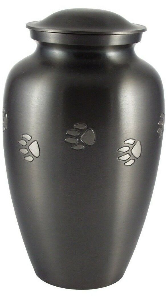 125 Cubic Inches Brushed Nickel Color Brass Pawprint Pet Cremation Urn for Ashes
