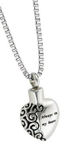Always in My Heart Pendant/Necklace Funeral Cremation Urn for Ashes -with design