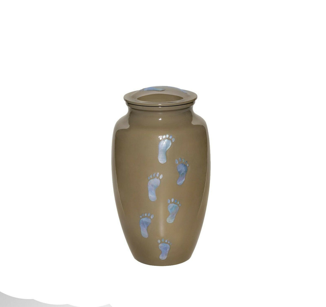Large/Adult 210 Cubic Inches Aluminum Footprints Funeral Cremation Urn for Ashes