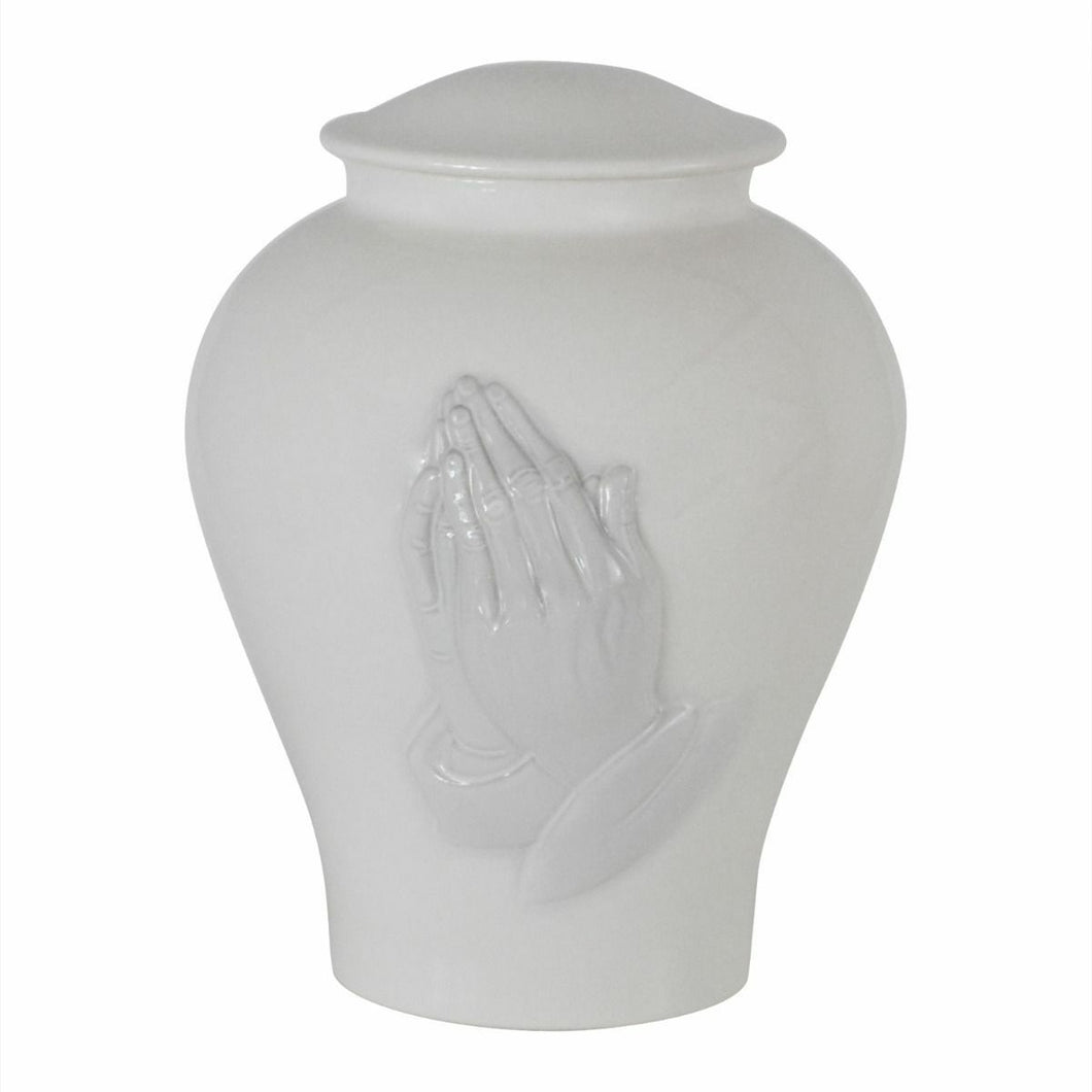 Large/Adult 225 Cubic Ins Ceramic Praying Hands Funeral Cremation Urn for Ashes