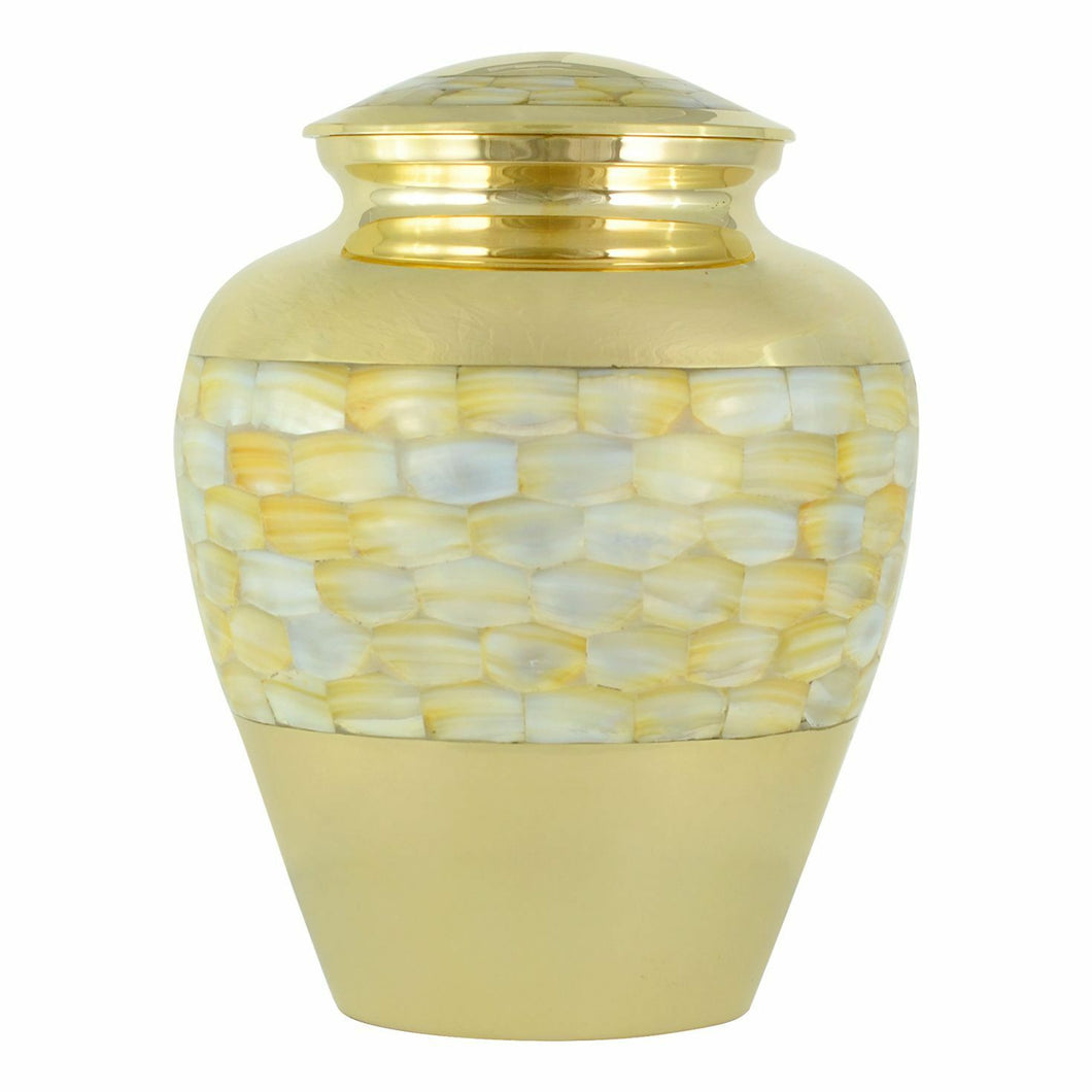 Large/Adult 230 Cubic Inches Mother of Pearl Brass Cremation Urn for Ashes