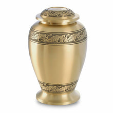 Load image into Gallery viewer, Large/Adult 220 Cubic Inches Pershing Feathers Brass Cremation Urn for Ashes
