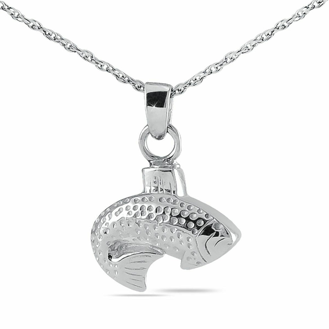 Sterling Silver Fish Pendant/Necklace Funeral Cremation Urn for Ashes