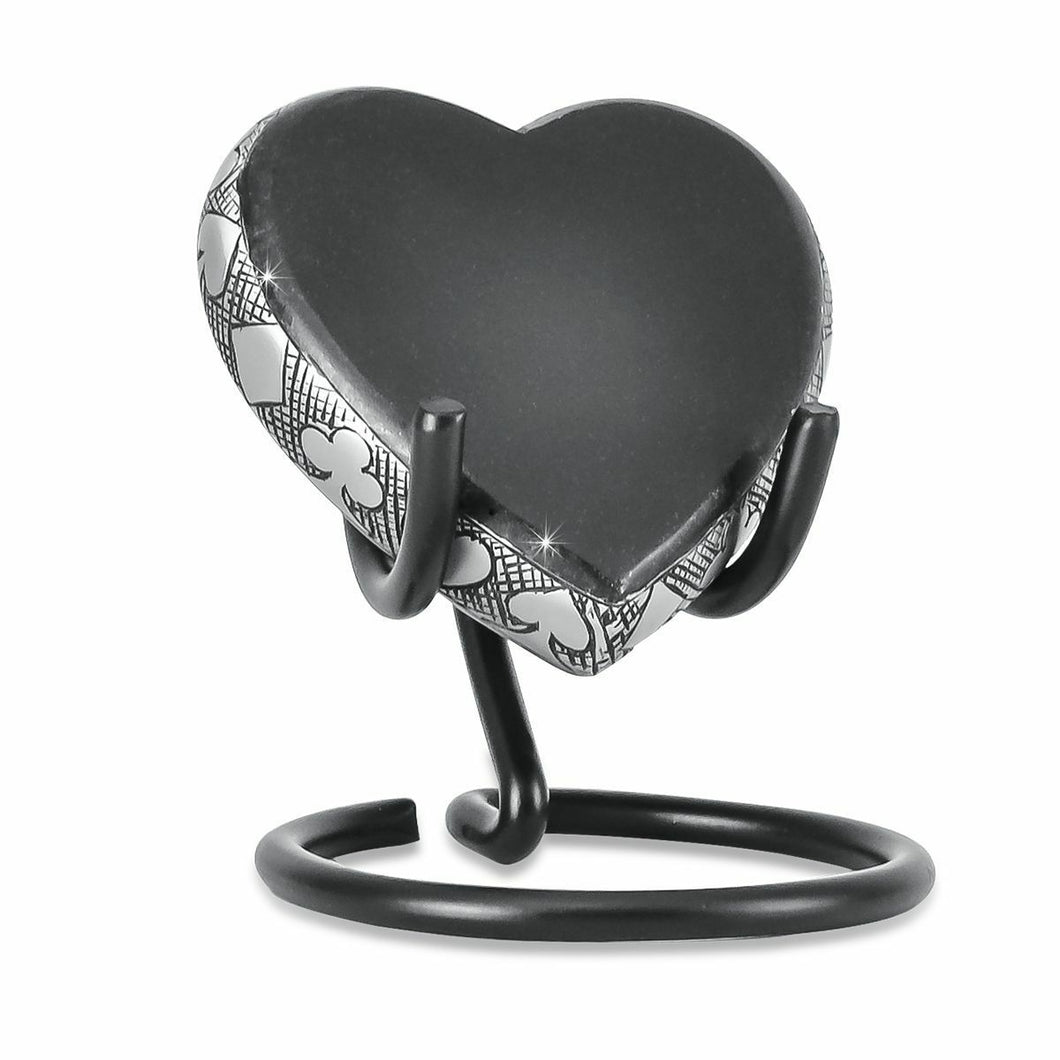 Small/Keepsake 3 Cubic Inch Black Poker Brass Heart Cremation Urn for Ashes