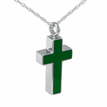 Load image into Gallery viewer, Small/Keepsake Green Cross Pendant Funeral Cremation Urn for Ashes
