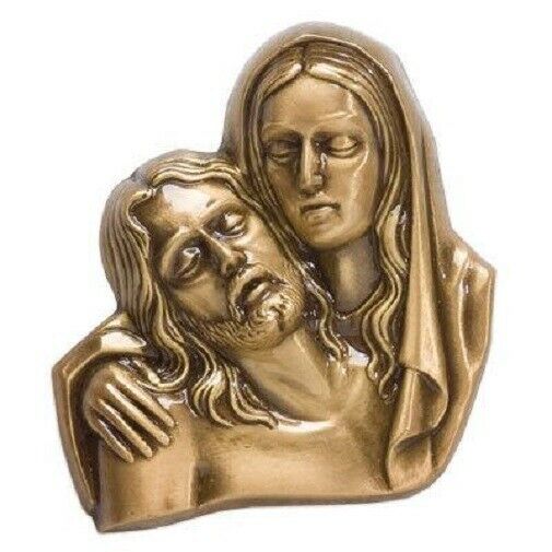 Brass Mother Mary Applique for Funeral Round Cremation Urn, Pewter Also Avail
