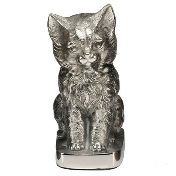 Small/Keepsake 50 Cubic Inch Silver Color Sitting Cat Pet Funeral Cremation Urn