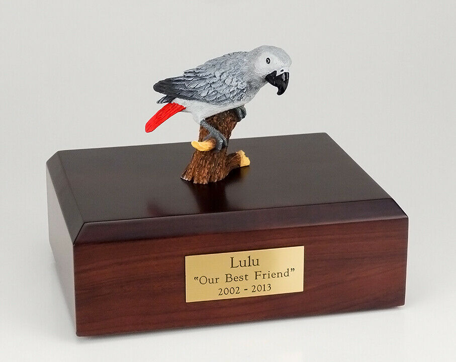Parrot Gray Figurine Bird Pet Cremation Urn Avail in 3 Different Colors & 4 Size
