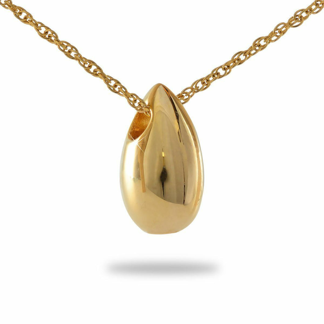14K Solid Gold Teardrop Pendant/Necklace Funeral Cremation Urn for Ashes